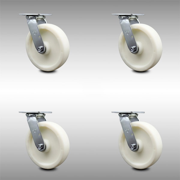 8 Inch Stainless Steel Nylon Wheel Swivel Caster Set with Ball Bearings SCC